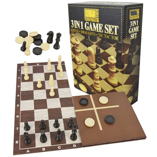 Kandy Toys 3 in 1 Chess Tic Tac Toe And Draughts Board Game