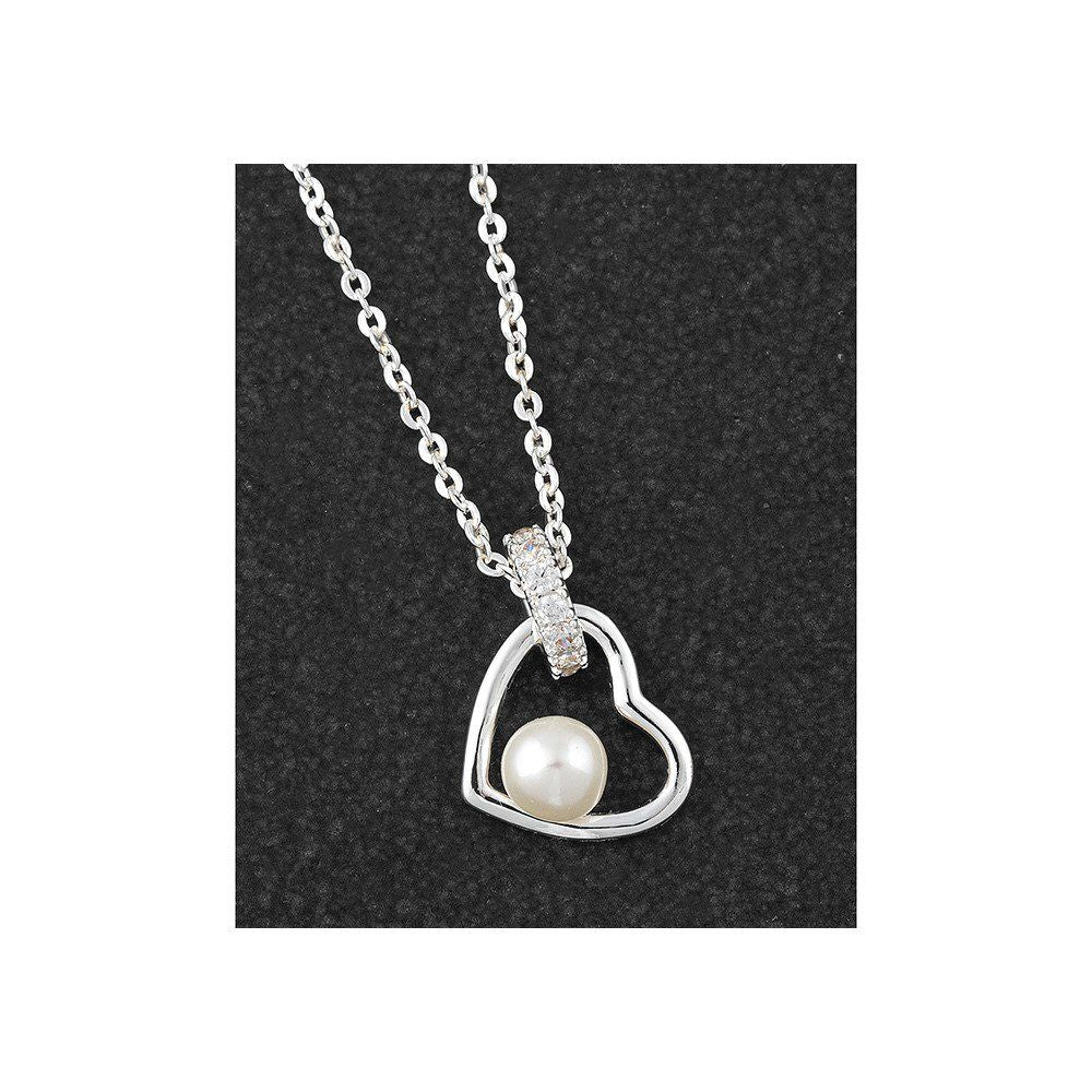 Equilibrium Fresh Water Pearl Framed Silver Plated Heart Necklace