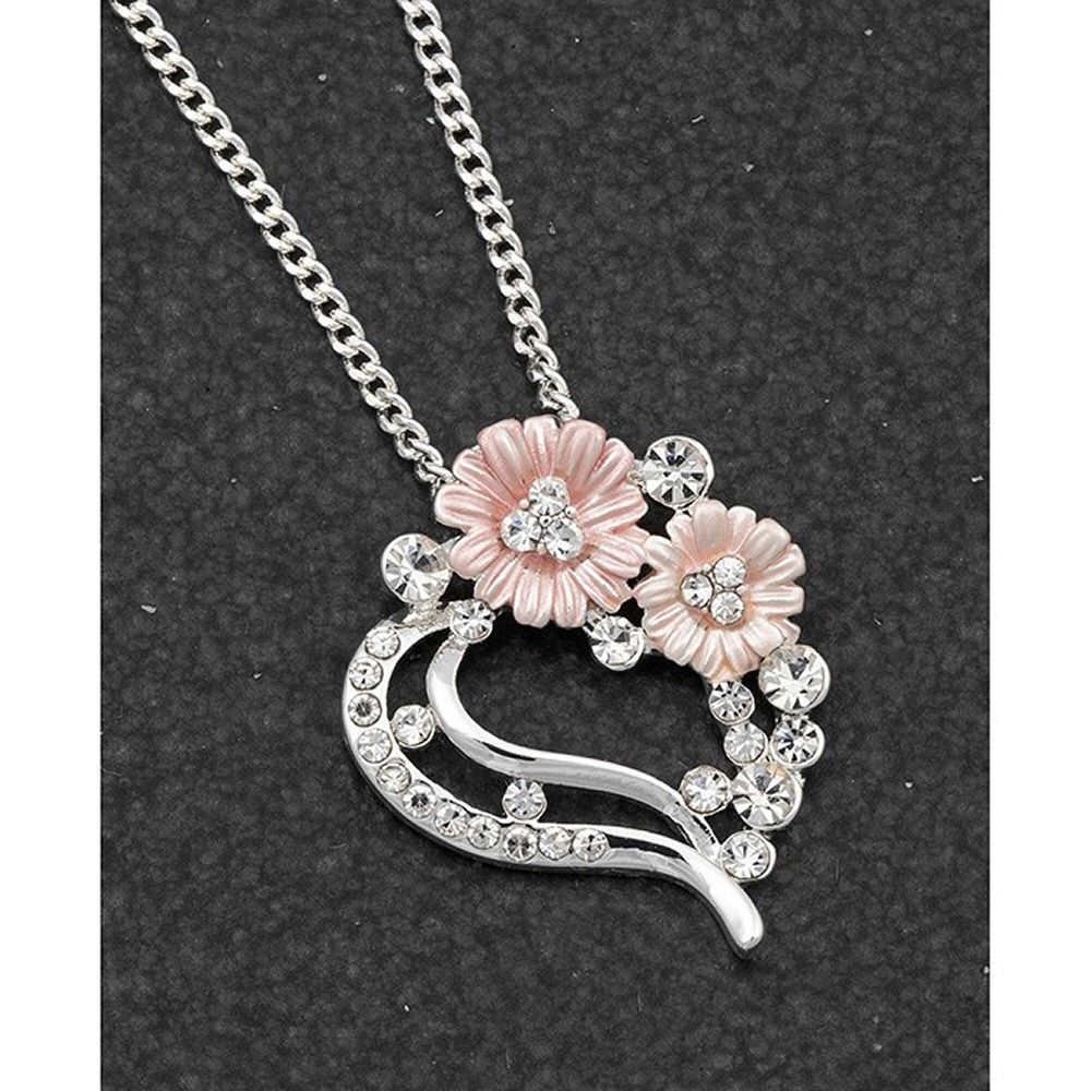 Equilibrium 46m Pink Silver Plated Gerbera Daisy Heart Necklace