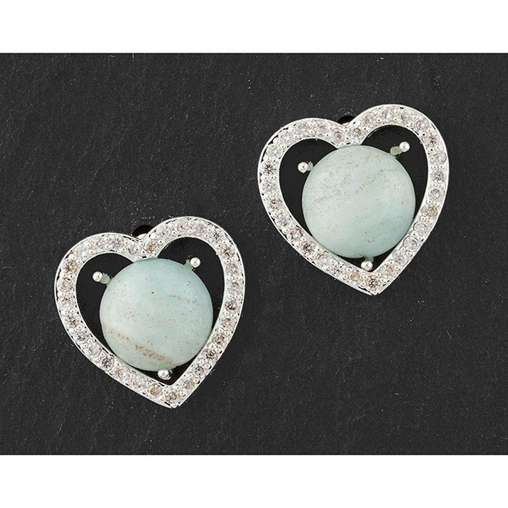 Equilibrium 1cm Silver Plated Green Amazon Gemstone Heart Earrings