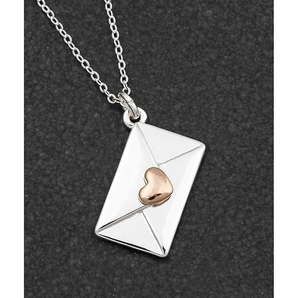 Equilibrium 46cm Sliver Plated Two Tone Sealed Kiss Envelope Necklace
