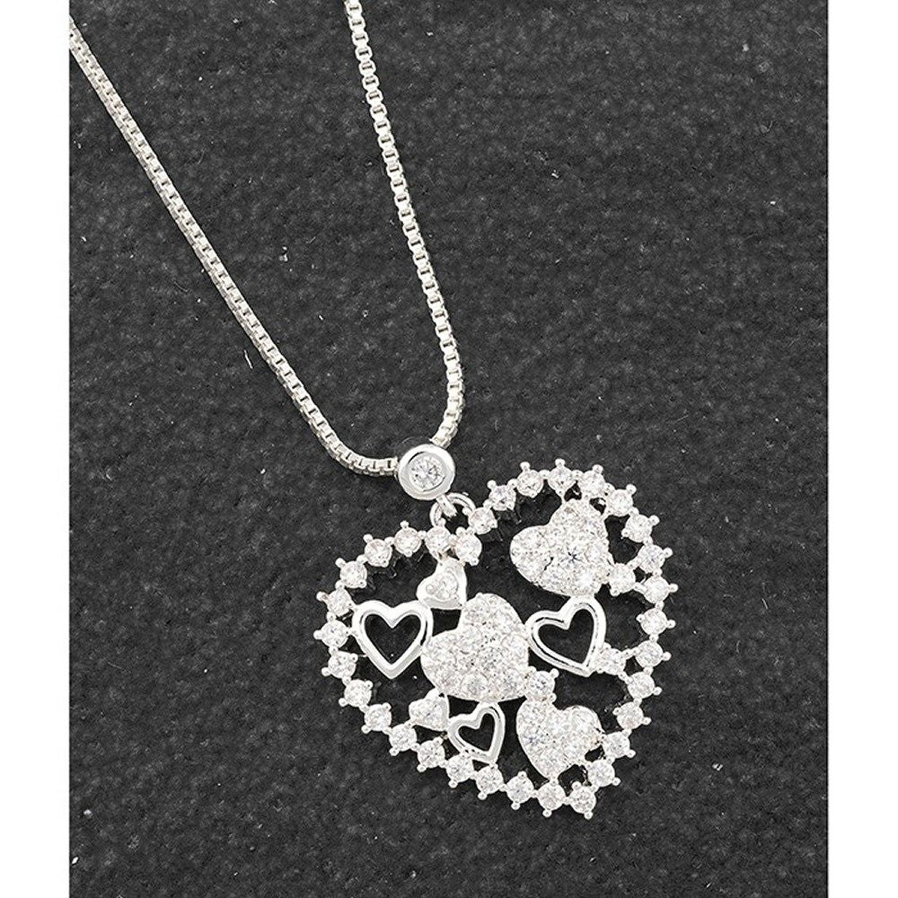 Equilibrium All That Bling Pave Hearts Silver Plated Necklace