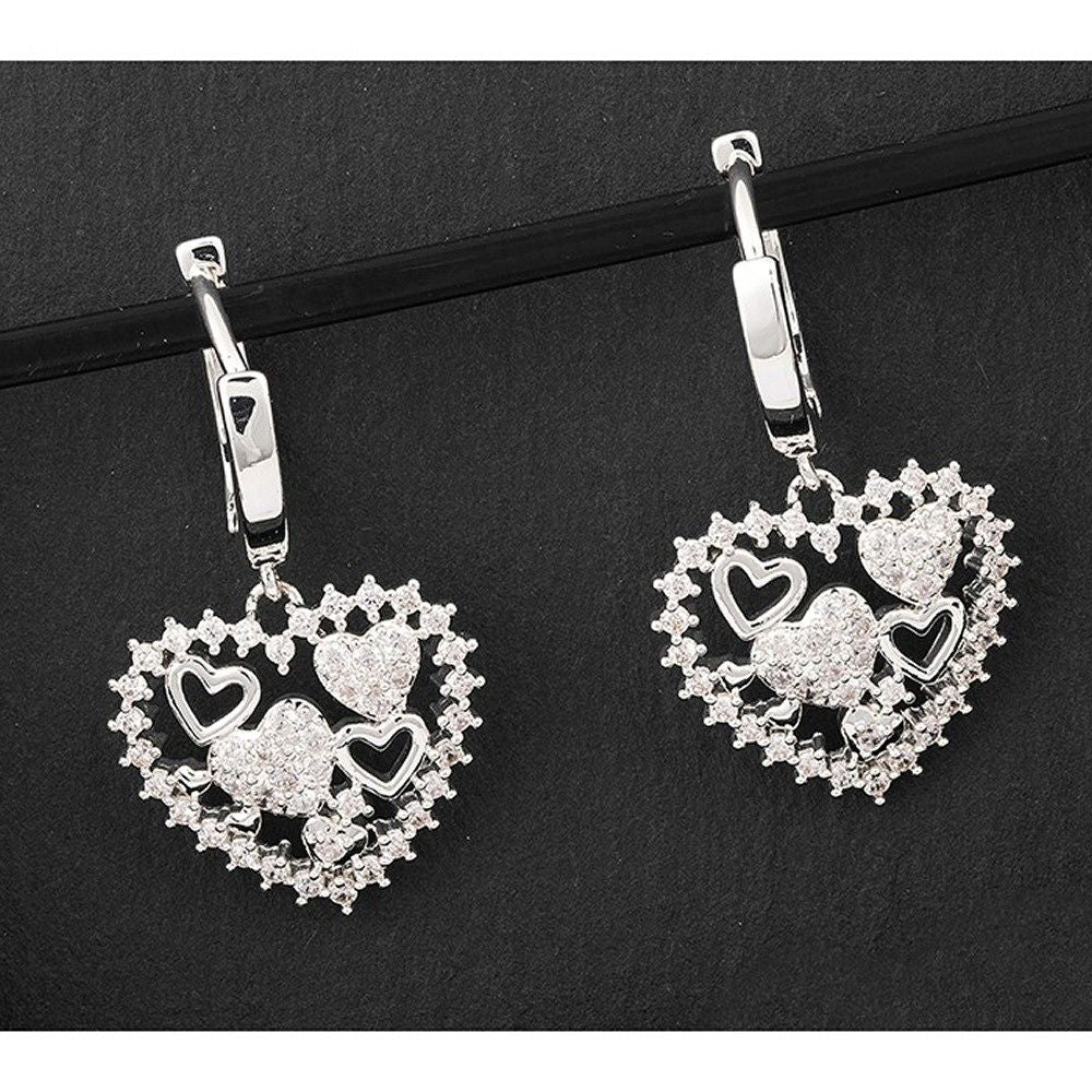 Equilibrium All That Bling Pave Hearts Silver Plated Earrings