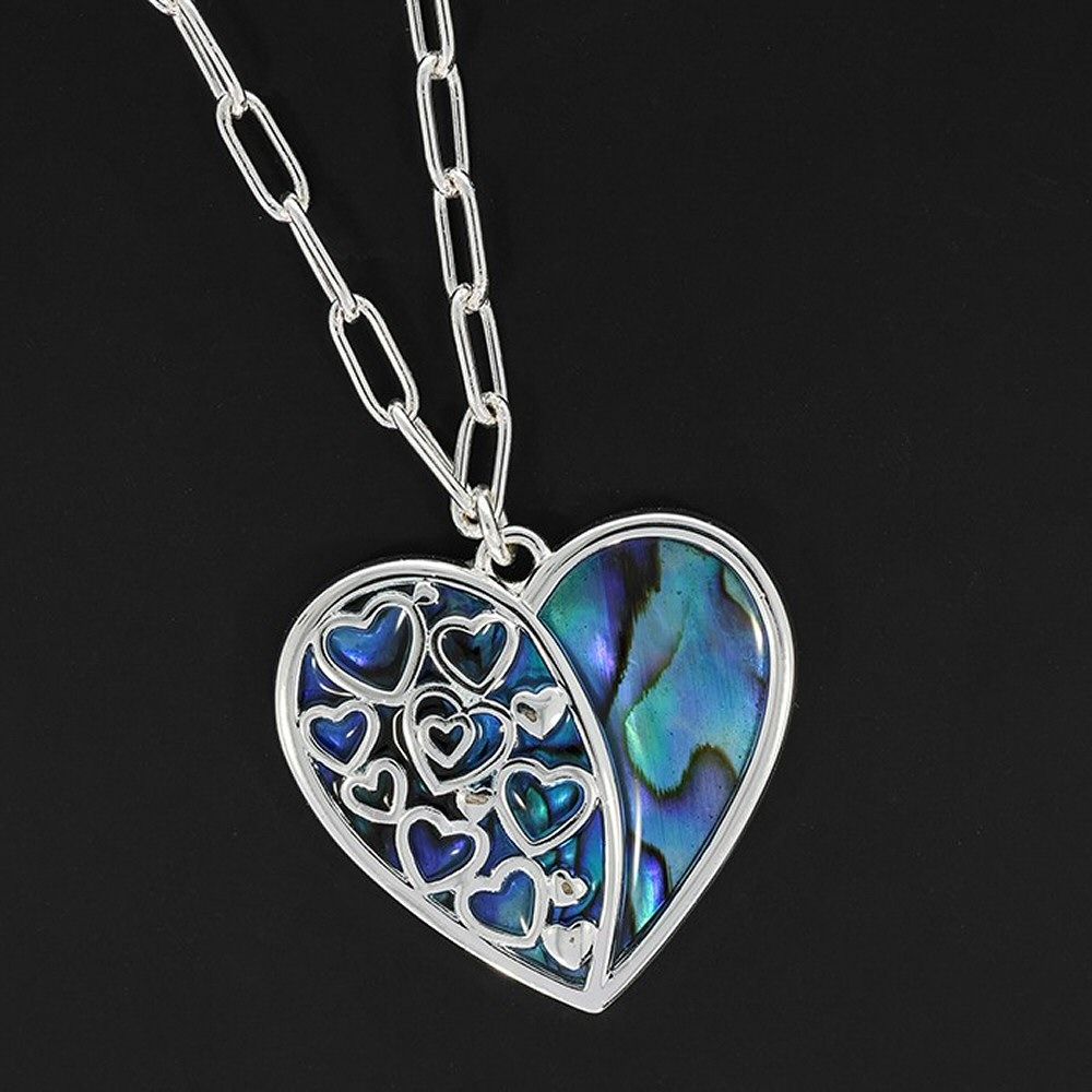 Equilibrium 51cm Paua Shell Long Hearts Silver Plated Necklace