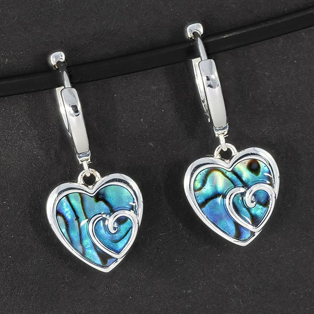 Equilibrium 3cm Paua Shell Two Hearts Silver Plated Earrings