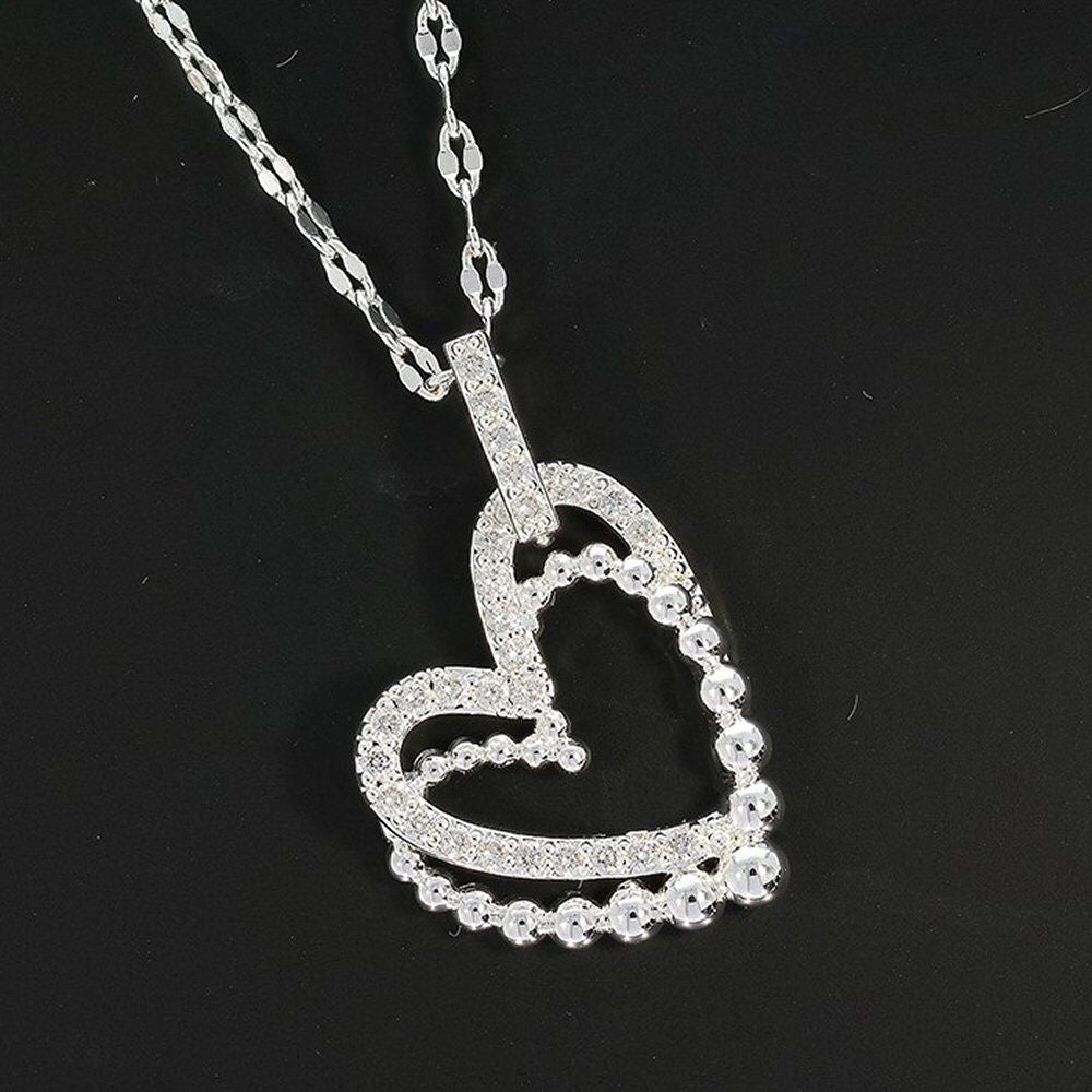 Equilibrium Silver Plated Bubbles Double Heart Stud Necklace