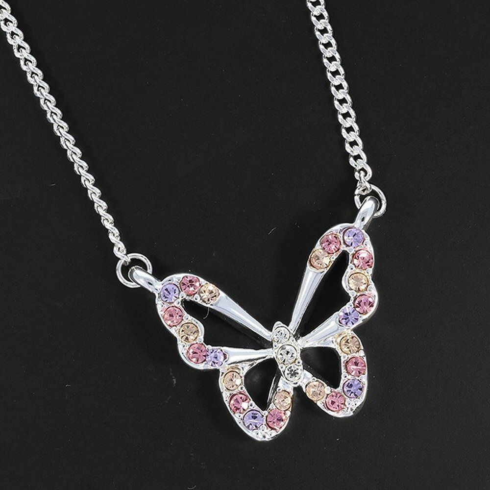 Equilibrium Silver Plated Elegant Pastel Butterfly Necklace