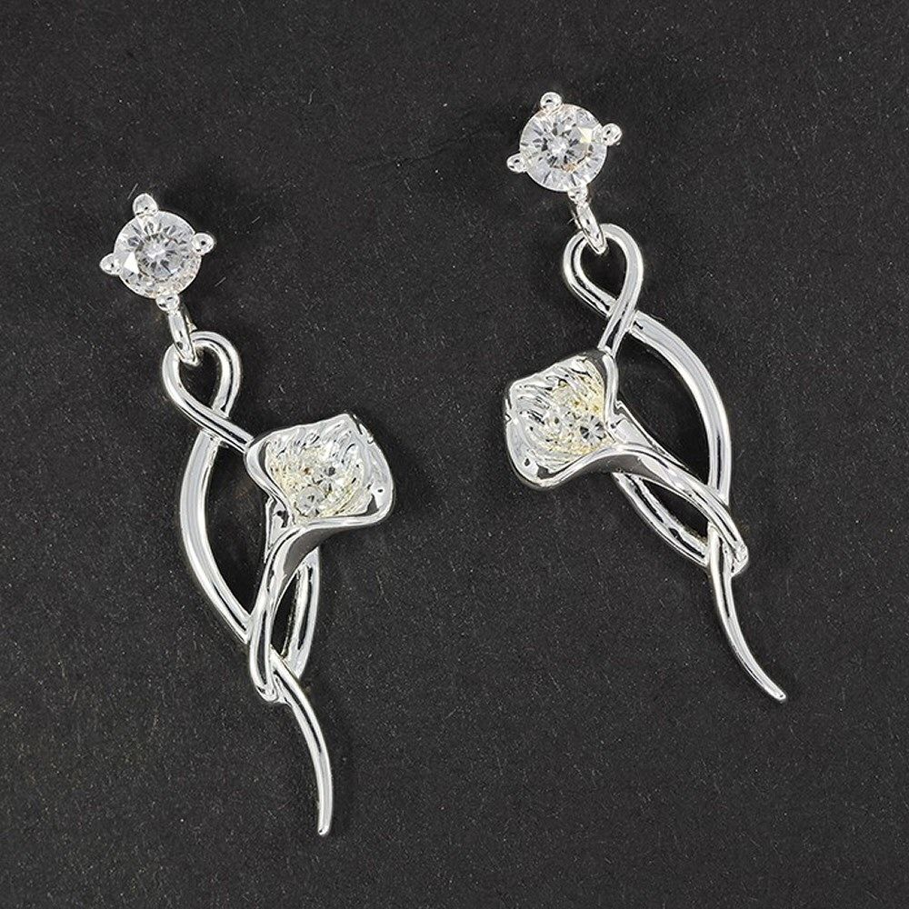 Equilibrium Silver Plated Modern Calla Lily Drop Earrings
