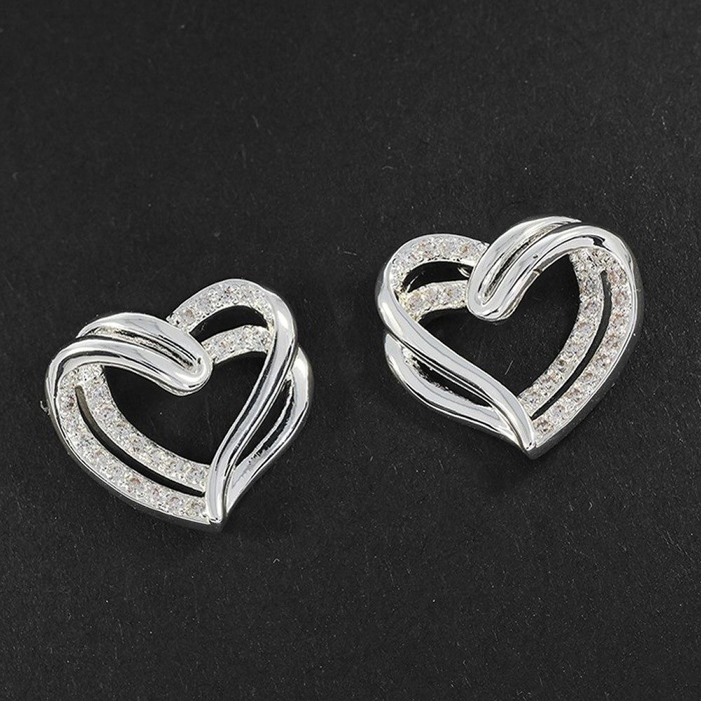 Equilibrium Double Heart Silver Plated Stud Earrings