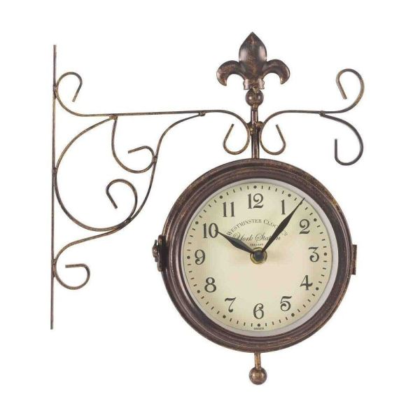 Outside In 5.5" York Double-Sided Station Clock & Thermometer