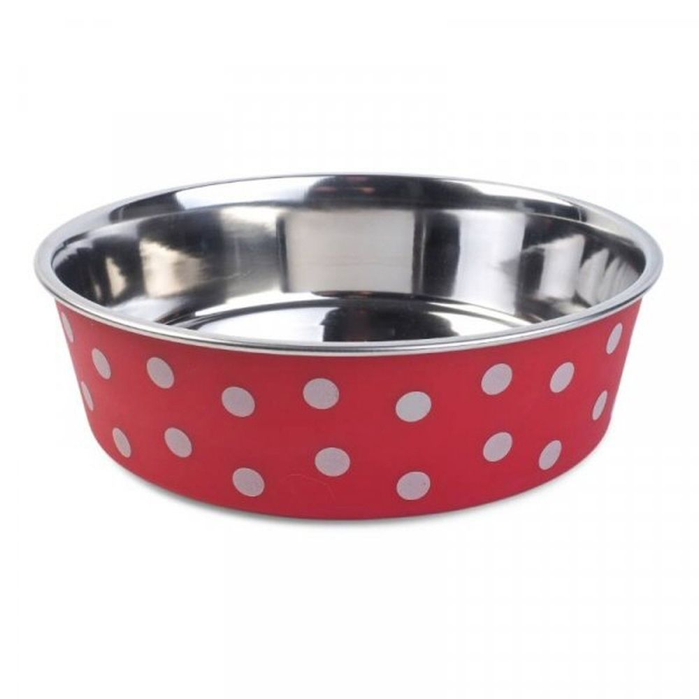 Zoon 14cm Stainless Steel Red Polka Dot Pet Bowl