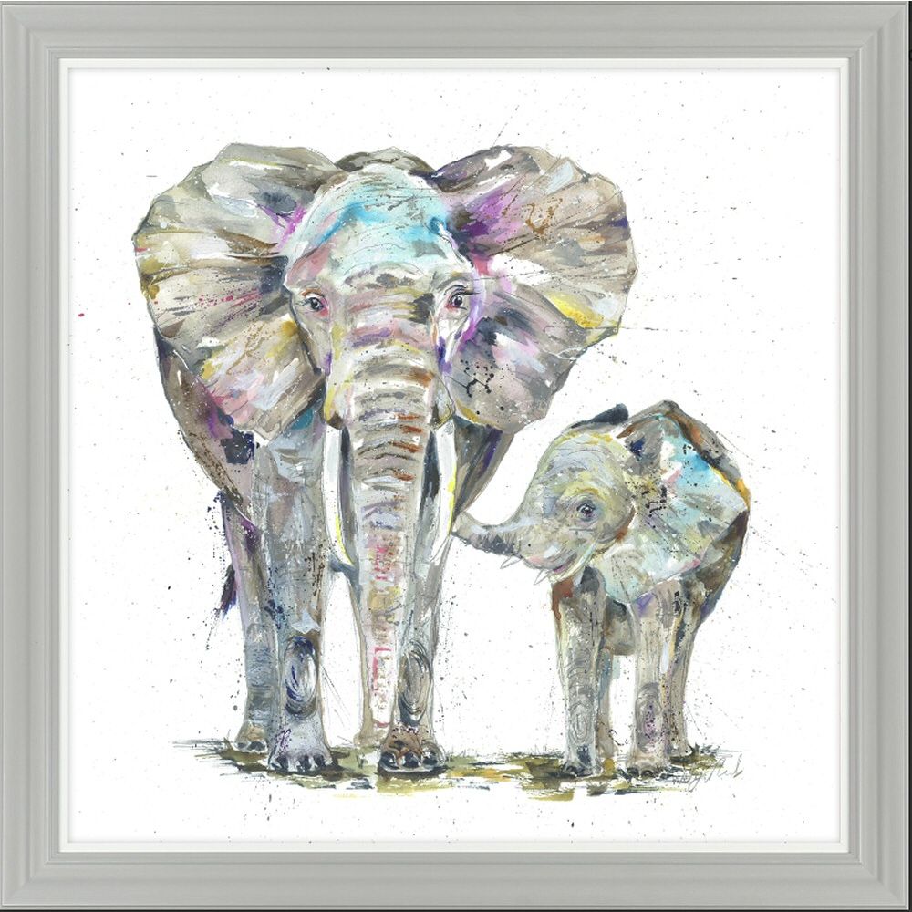 Artko 91cm Elephant and Baby Framed Print by Nicola Jane Rowles