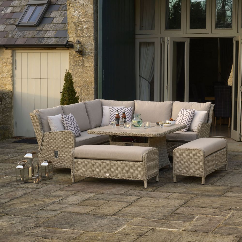 Bramblecrest Chedworth 8 Seater Firepit Reclining Corner Sofa Furniture Suite Sandstone