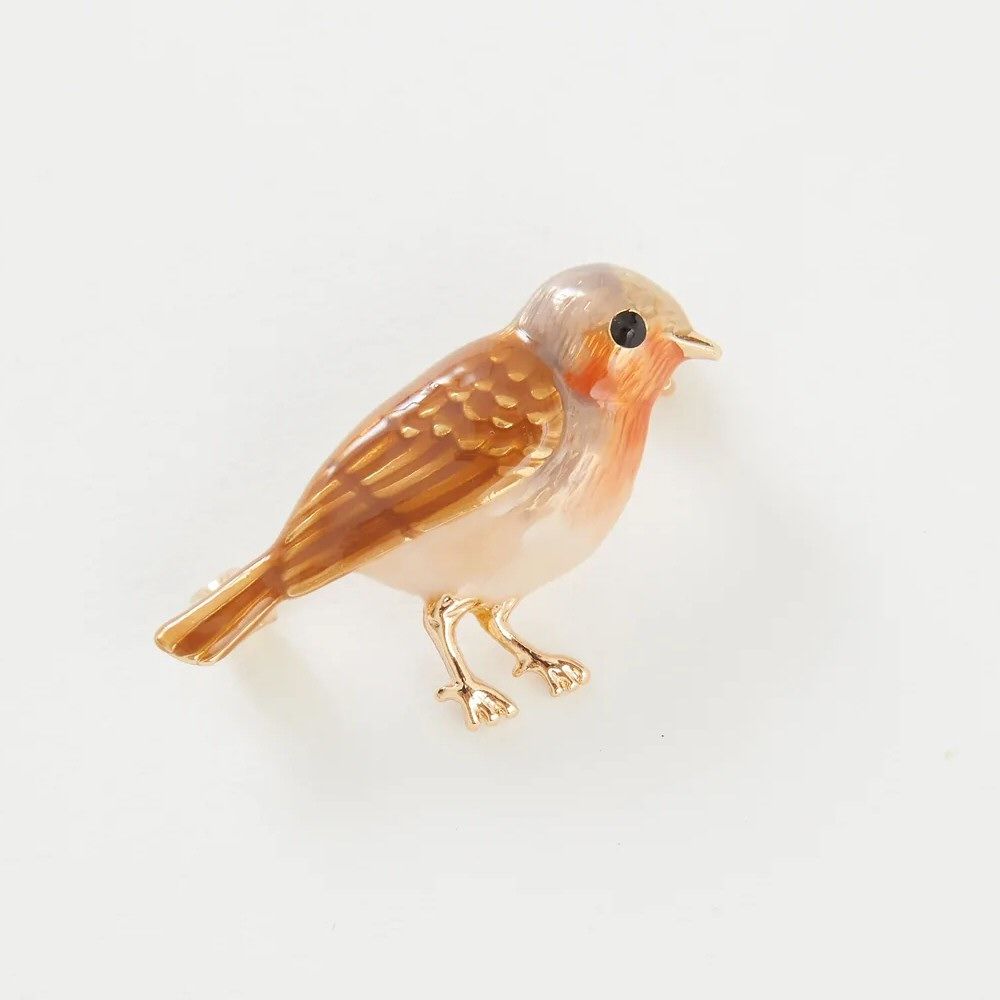 Fable England 3cm Gold Plated Robin Brooch