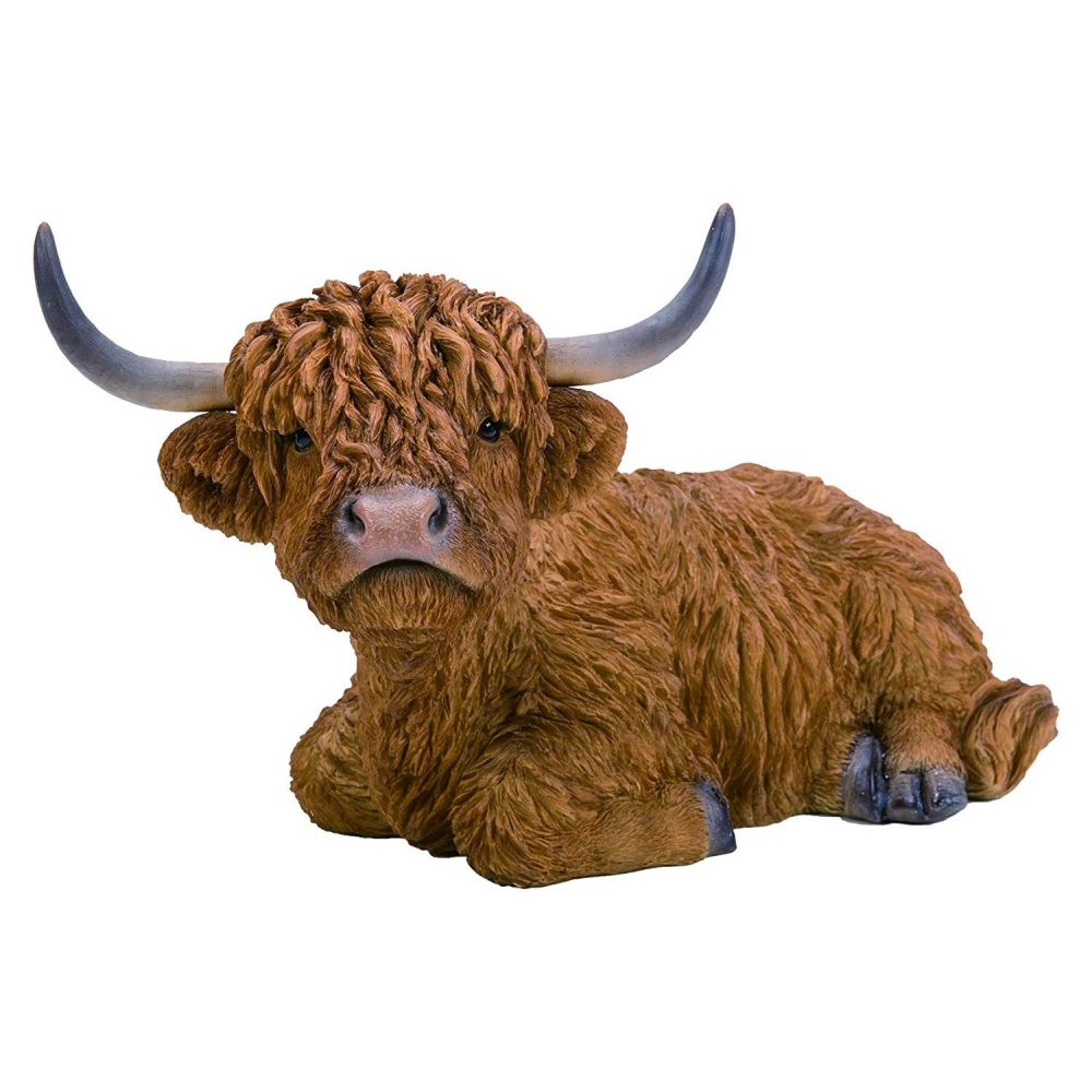 Vivid Arts 62cm Laying Highland Cattle Resin Ornament - XRL-HLCL-B