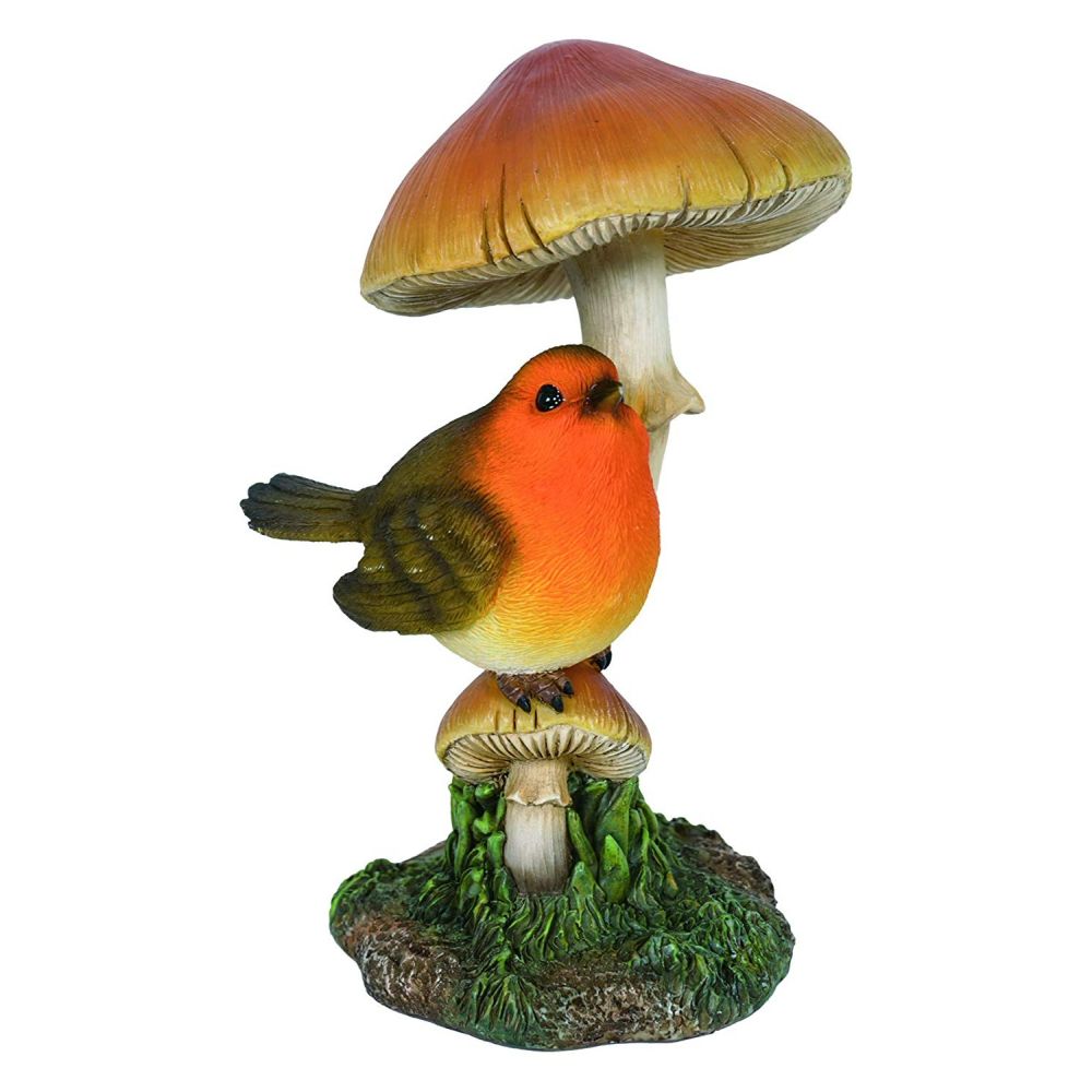 Vivid Arts 15cm Robin on Toadstool Resin Ornament - BG-RB03-F