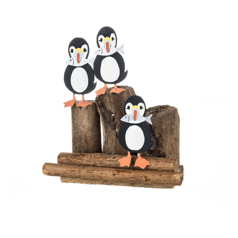 Shoeless Joe 12cm Trio of Puffins with Fish Ornament
