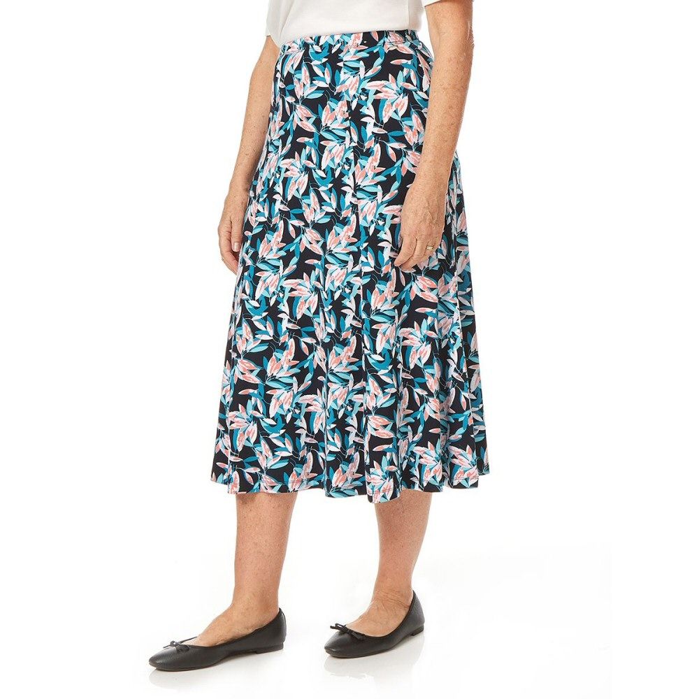 Tigi Navy Pleated Leaf Print Regular Length Skirt