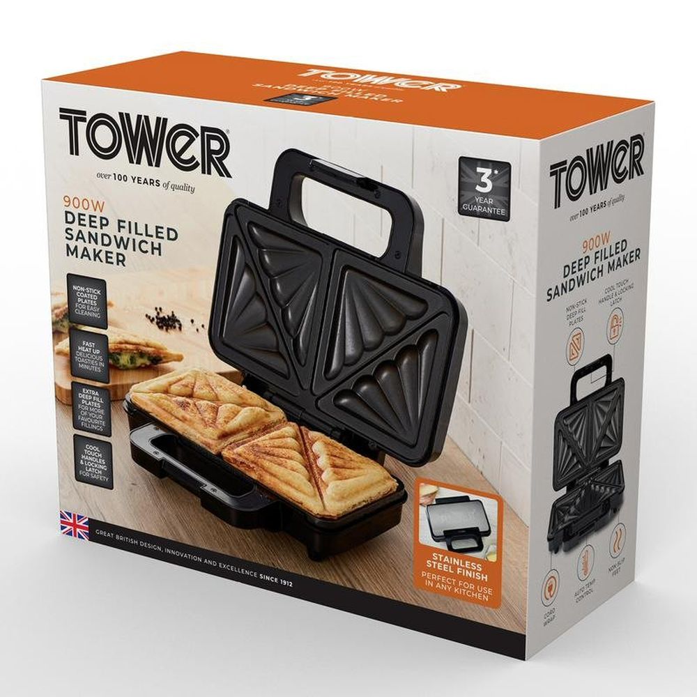 Tower 900W Deep Fill Sandwich Maker - Stainless Steel