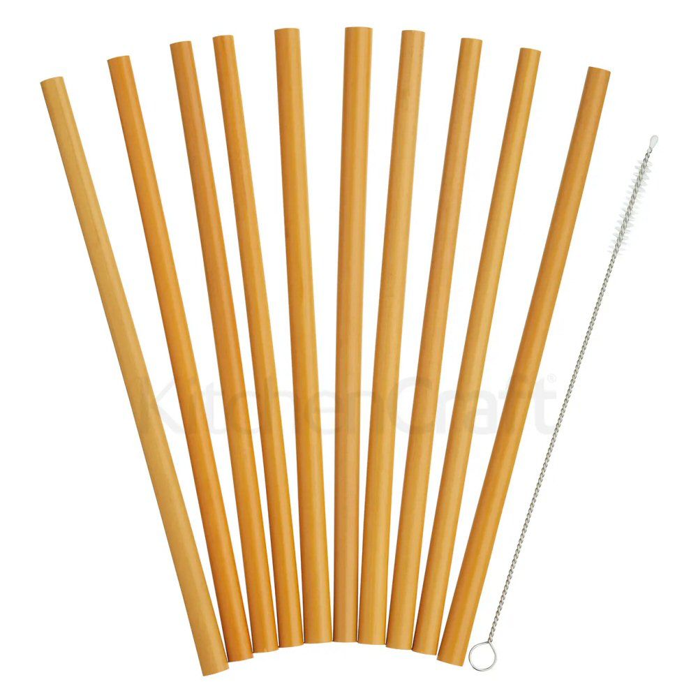Kitchen Craft Natueal Elemets Bamboo Reusable Straw Set (Pack of 10)