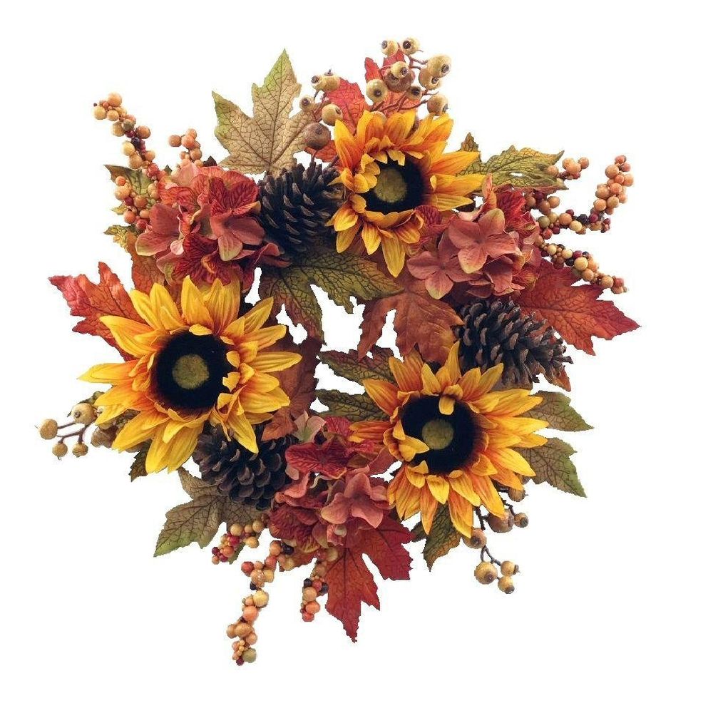 Sincere Floral 50cm Artificial Sunflower Hydrangea Wreath