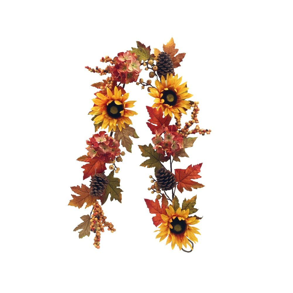 Sincere Floral 150cm Artificial Sunflower & Hydrangea Autumn Garland