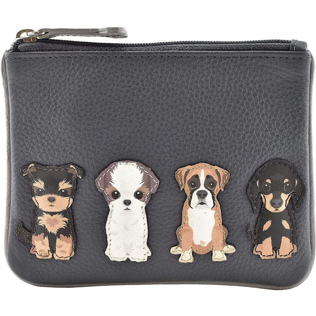 Mala Leather Grey Best Friends Sitting Dogs Coin Purse