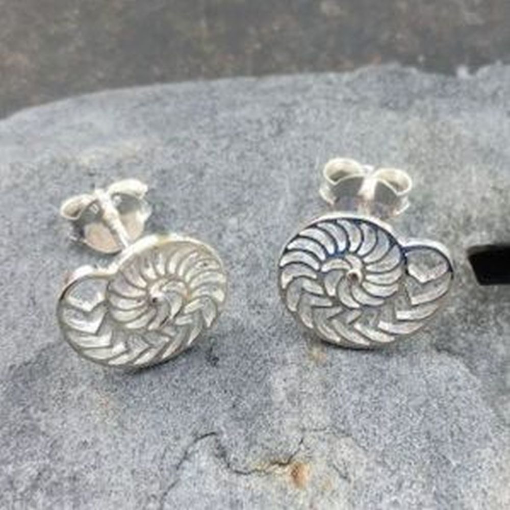 Blue Lily 12mm Nautilus Design Stud Earrings