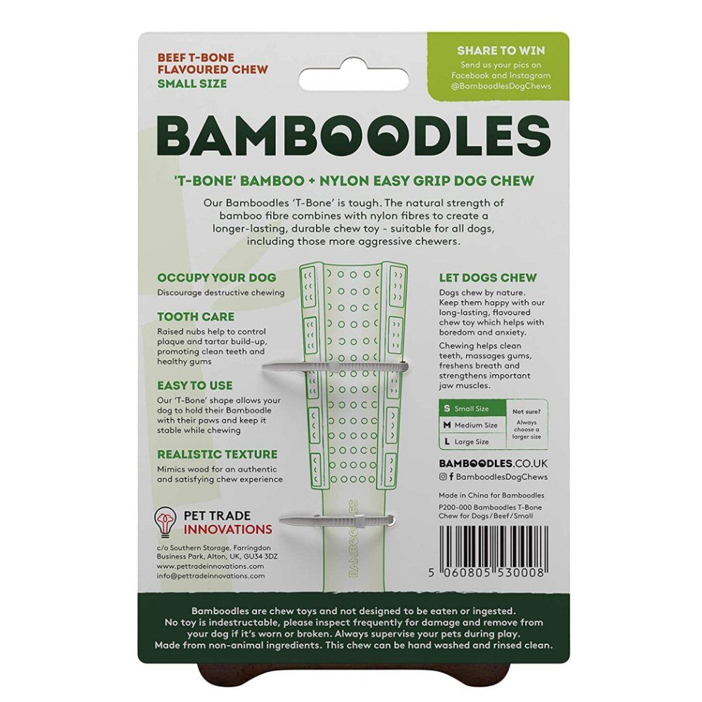 Bamboodles Small T-Bone Bamboo & Nylon Beef Flavour Dog Chew