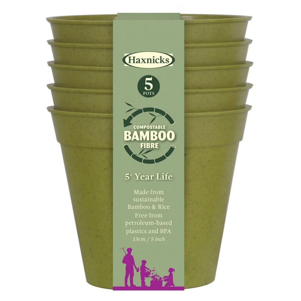 Haxnicks 13cm (5") Green Bamboo Pots (Pack of 5)