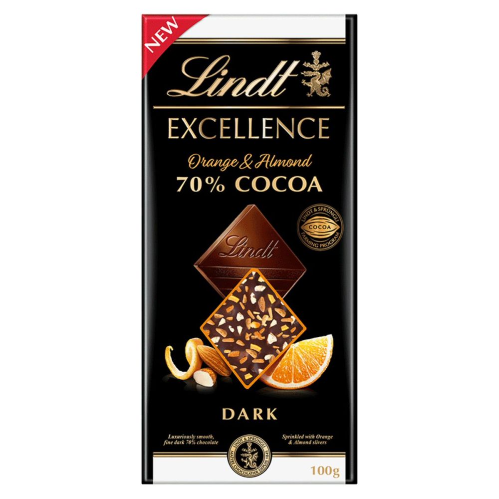Lindt Excellence 100g Orange Almond 70% Cocoa Bar