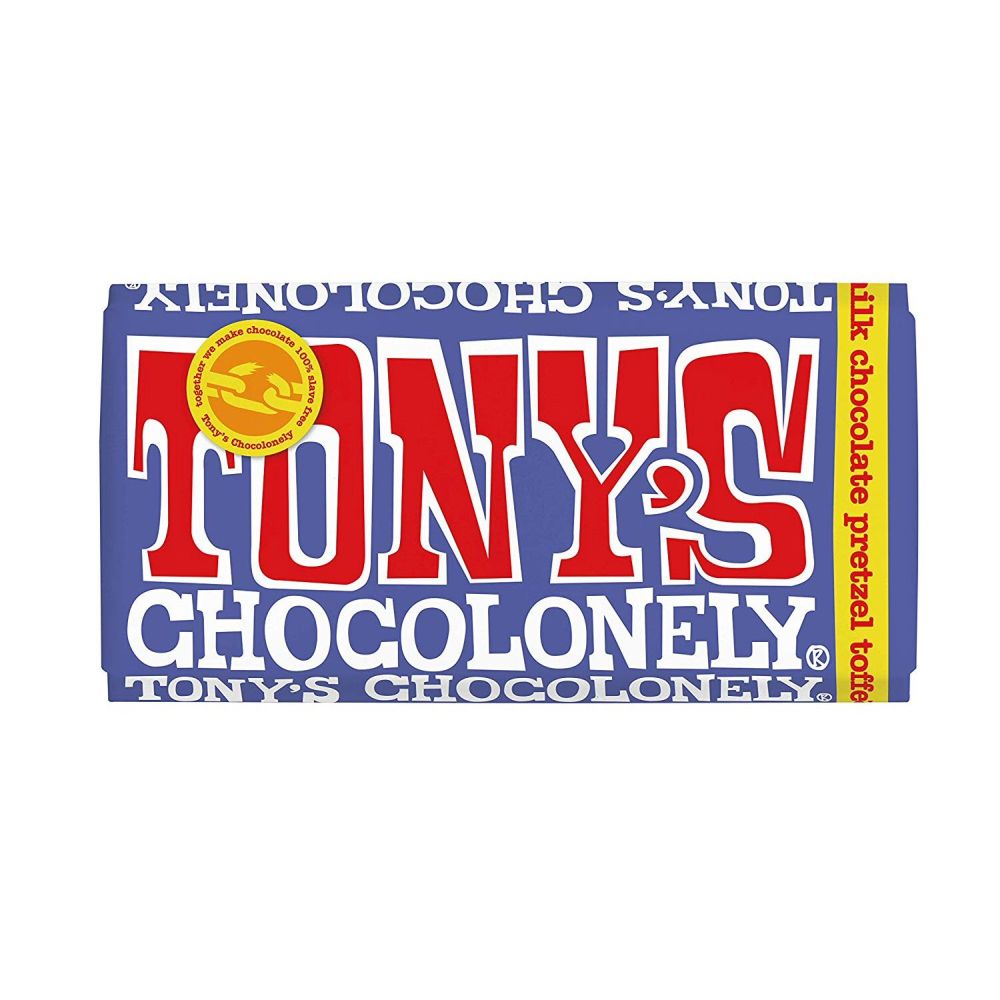 Tony's Chocolonely Dark Chocolate, Pretzel & Toffee Bar 180g