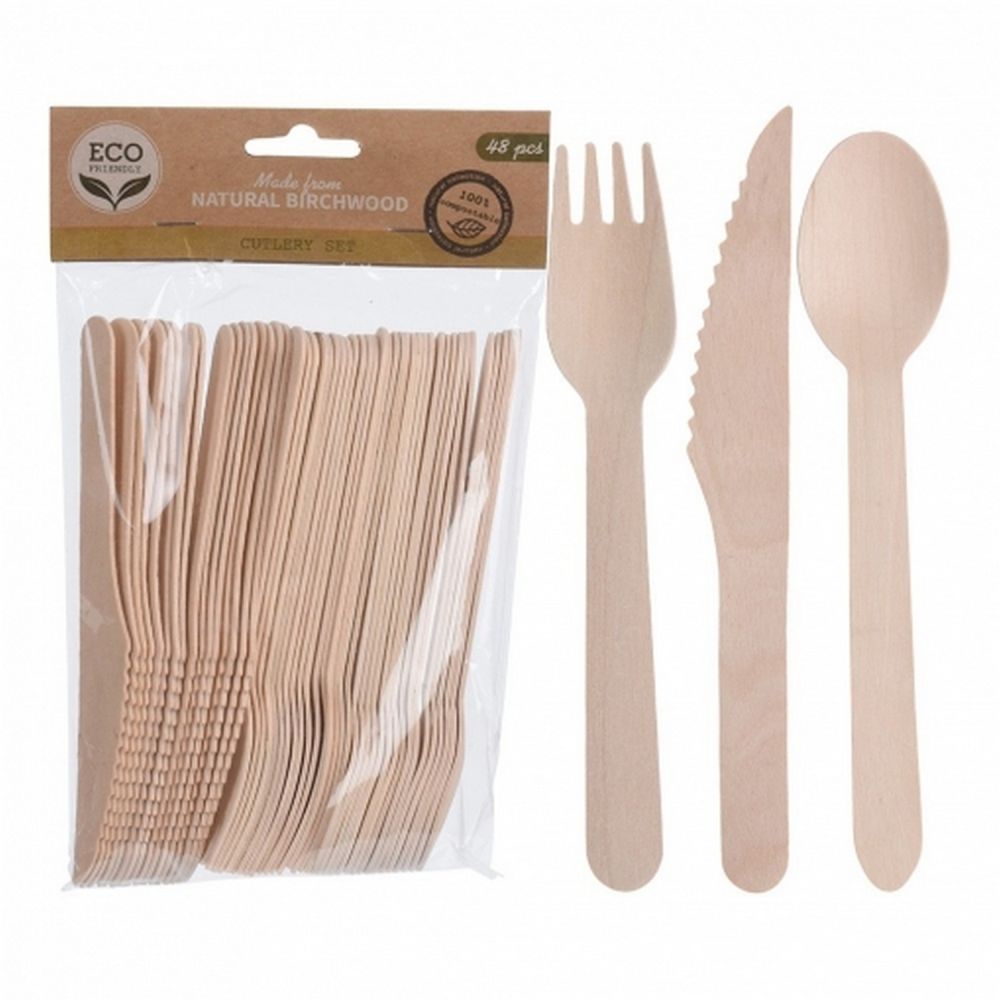 Cutlery Set Natural Birchwood 48 Pieces