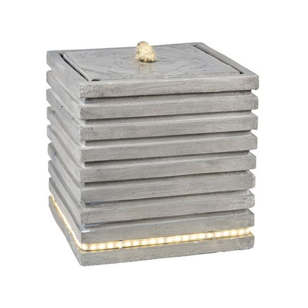 Lumineo 35cm Light Grey Modern Square Ribbed Water Fountain with LEDs