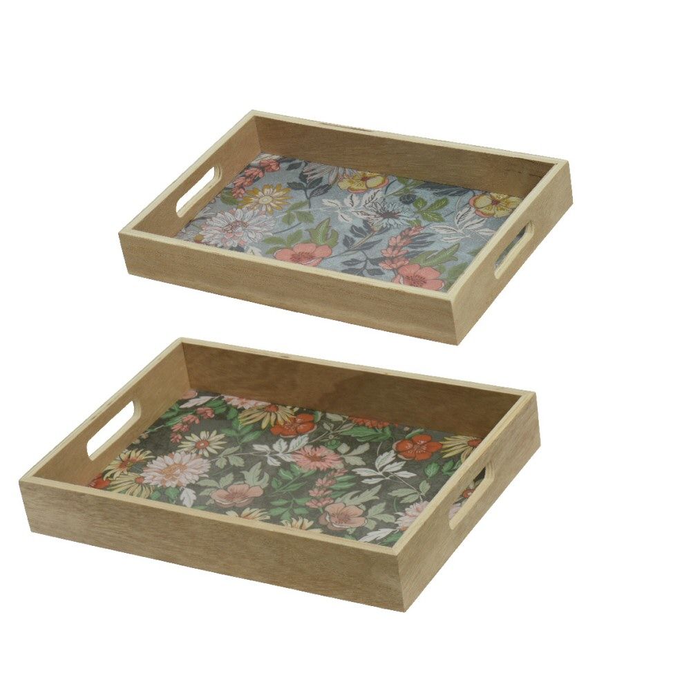 Kaemingk 30.5cm Plywood Flower Print Tray