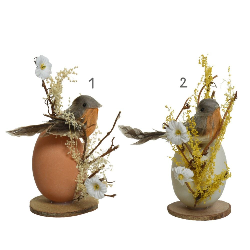 Kaemingk 13cm Egg & Robin With Wildflowers Ornament