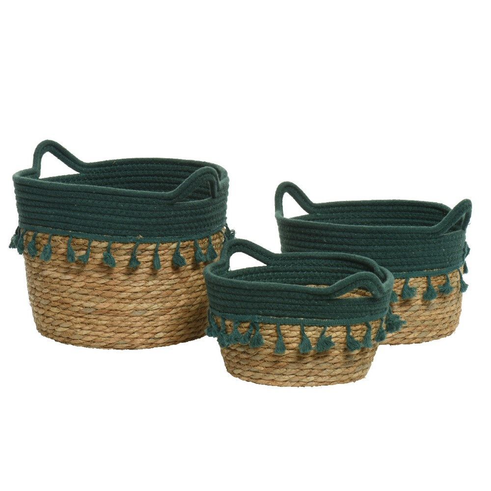 Kaemingk 23cm Green Sea Grass Basket With Tassels