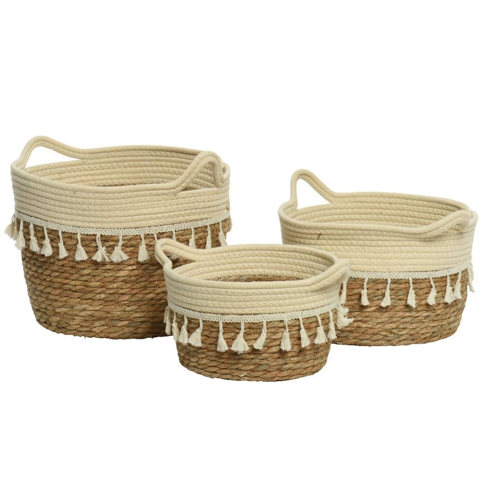 Kaemingk 18cm Cream Sea Grass Basket With Tassels