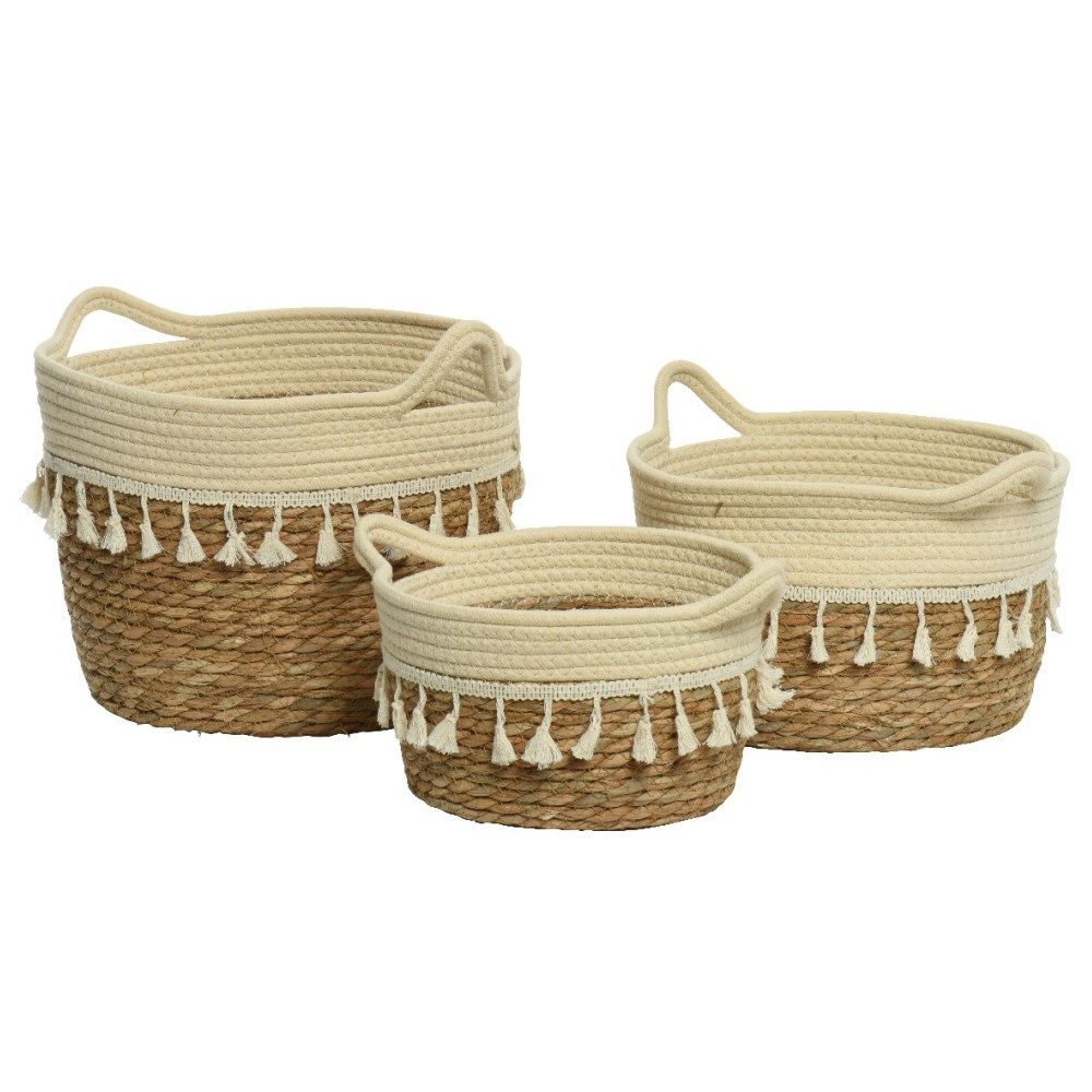 Kaemingk 14cm Cream Sea Grass Basket With Tassels