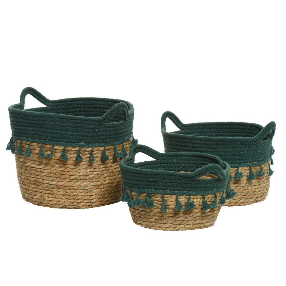 Kaemingk 18cm Green Sea Grass Basket With Tassels