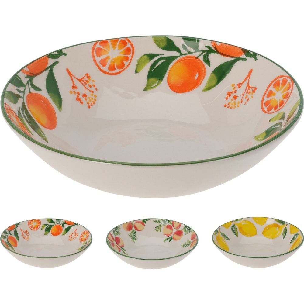 Excellent Houseware 26cm Stoneware Bowl with Fruit Motifs Border (Choice of 3)