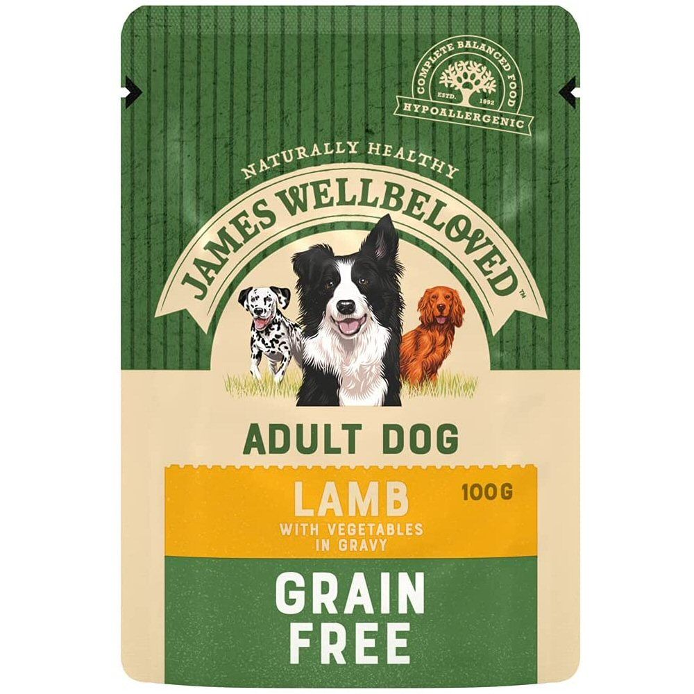 James Wellbeloved 12 x 100g Grain Free Lamb Adult Wet Dog Food Pouches ...