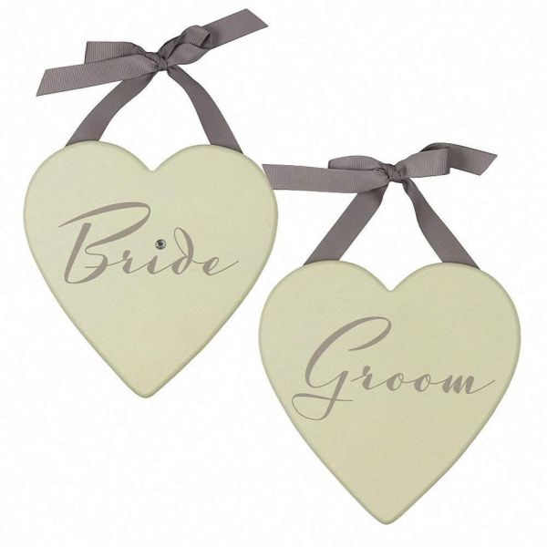 Amore Set of 2 Bride & Groom Heart Plaques - Old Railway Line Garden Centre