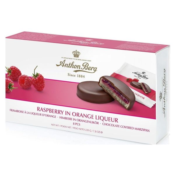 Anthon Berg 220g Raspberry & Orange Liqueur Marzipan Chocolates