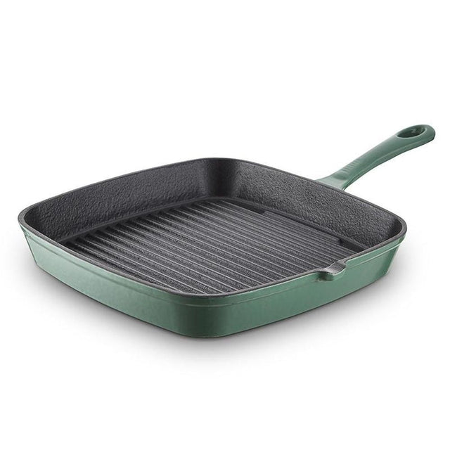 Barbary & Oak Foundry 23cm Verdigris Green Cast Iron Grill Pan - Old Railway Line Garden Centre