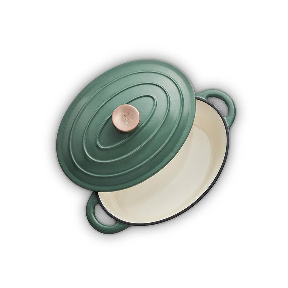 Barbary & Oak Foundry 29cm Oval Verdigris Green Cast Iron Casserole Dish - Old Railway Line Garden Centre