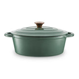 Barbary & Oak Foundry 29cm Oval Verdigris Green Cast Iron Casserole Dish - Old Railway Line Garden Centre