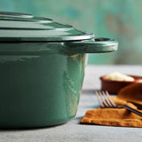 Barbary & Oak Foundry 29cm Oval Verdigris Green Cast Iron Casserole Dish - Old Railway Line Garden Centre