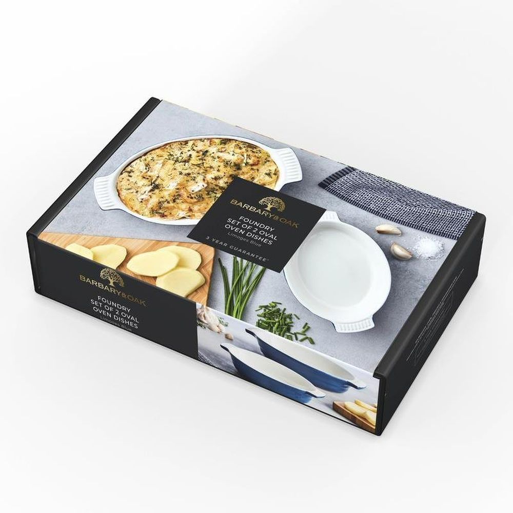 Barbary & Oak Set of 2 Limoges Blue Oval Oven Dishes - Old Railway Line Garden Centre