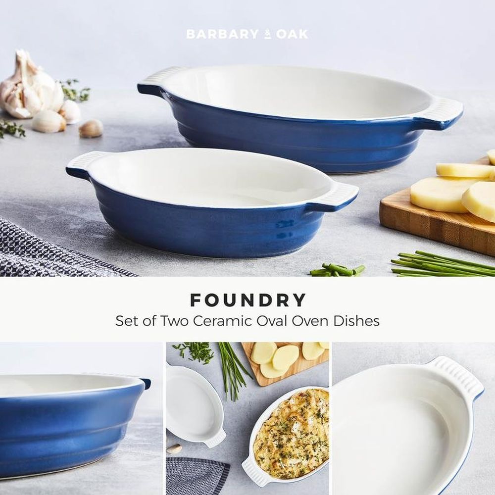 Barbary & Oak Set of 2 Limoges Blue Oval Oven Dishes - Old Railway Line Garden Centre